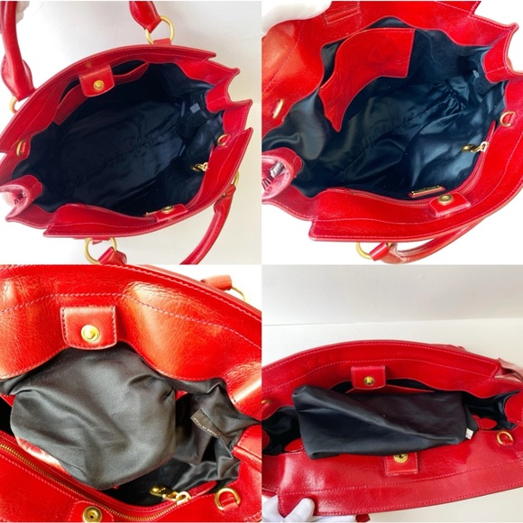 Miu Miu Bow Bag Red Patent Leather Gold Accents X-Body Strap Large Shoulder Bag - Picture 7 of 10